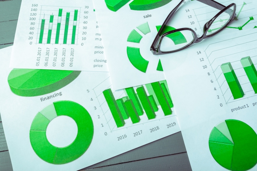 Financial and ESG data analysis charts showing environmental social governance framework integration for impact investment evaluation