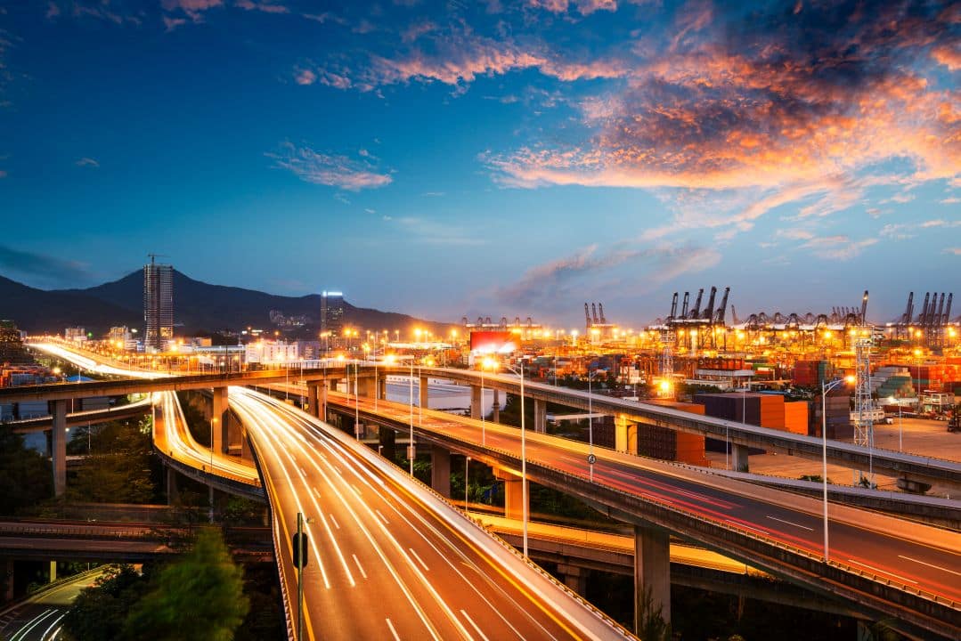 Transportation infrastructure and highway systems showing strategic location planning for industrial real estate development and logistics operations